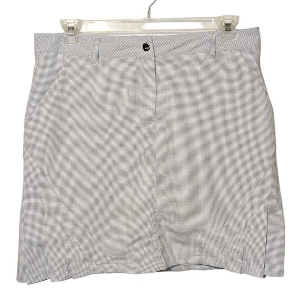 NVO by Lanctot Women's Gingham Plaid Side Hem Pleats Flat‎ Front Skort Gray Size